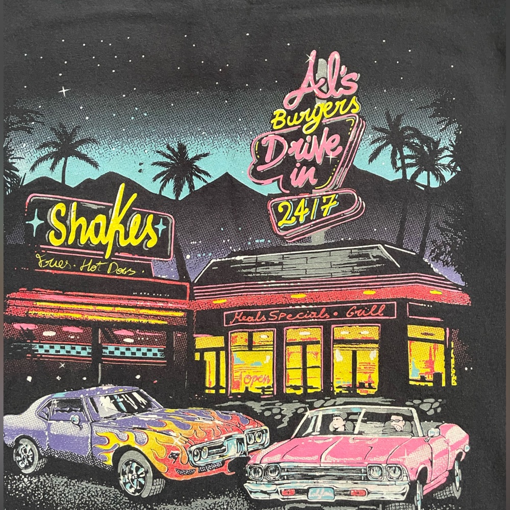 John Galt Black Oversized Graphic Tee Car/Diner